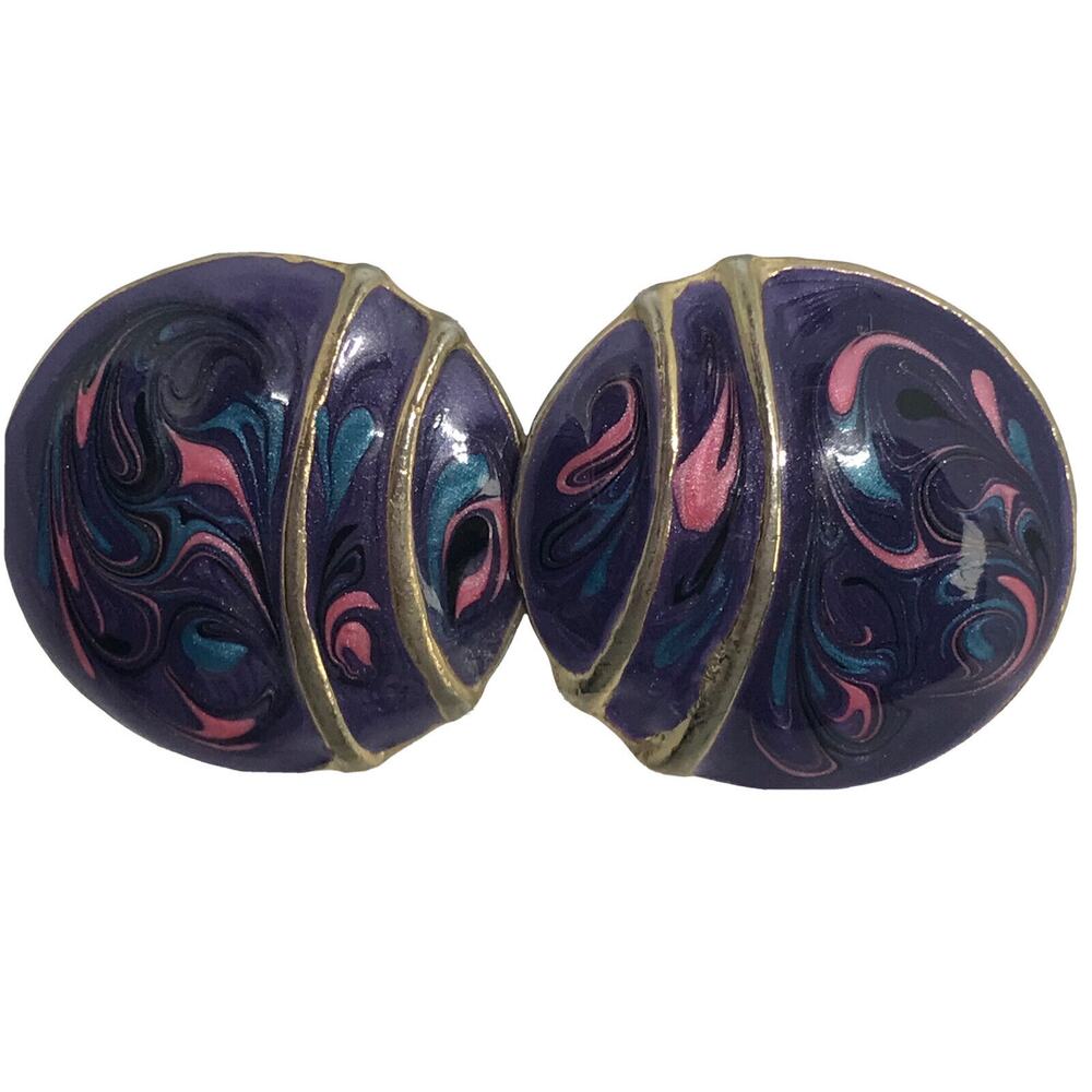 Vintage 1980's Circle Earring Post Pierced Multi-Color Enameled 1" and Silverton